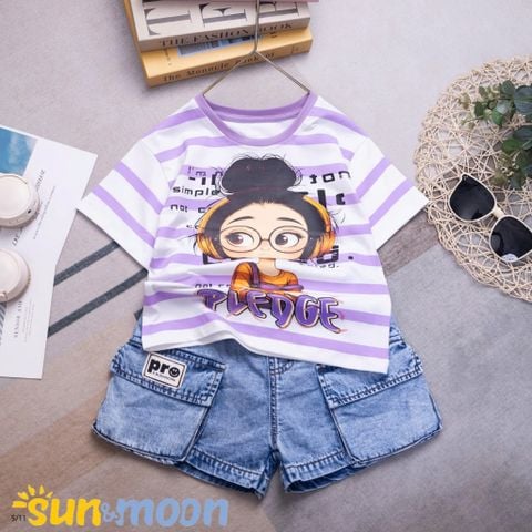  Bộ đùi jean sọc BG búi tóc PLEDGE 