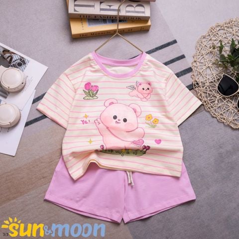  Bộ đùi thun áo sọc gấu túi tim hoa 