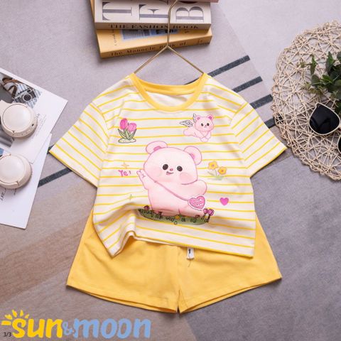  Bộ đùi thun áo sọc gấu túi tim hoa 