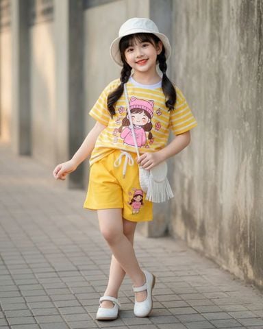  Bộ đùi thun giả yếm sọc BG hoa bướm 