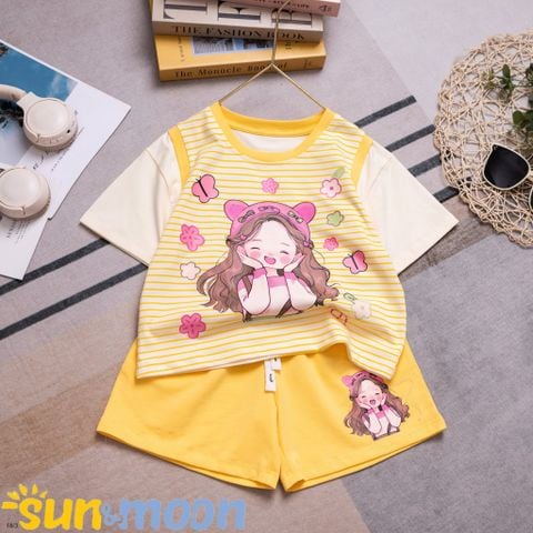  Bộ đùi thun giả yếm sọc BG hoa bướm 