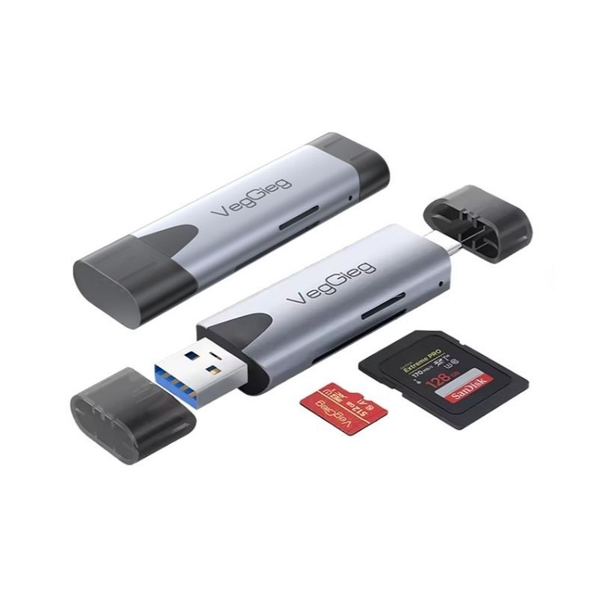Đầu Đọc Thẻ Nhớ Đa Năng USB/ USB Type C 2 In 1 Hỗ Trợ SD/TF VegGieg V-C305