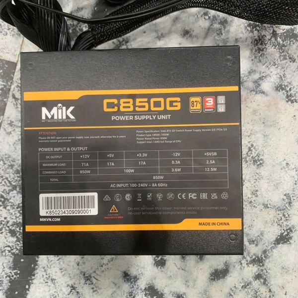 NGUỒN MIK 850W C850G PCIe 5.0 PLUS GOLD BH 1 THÁNG