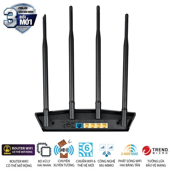 Bộ phát wifi 6 Asus RT-AX1800HP v2 MU-MIMO - AX1800
