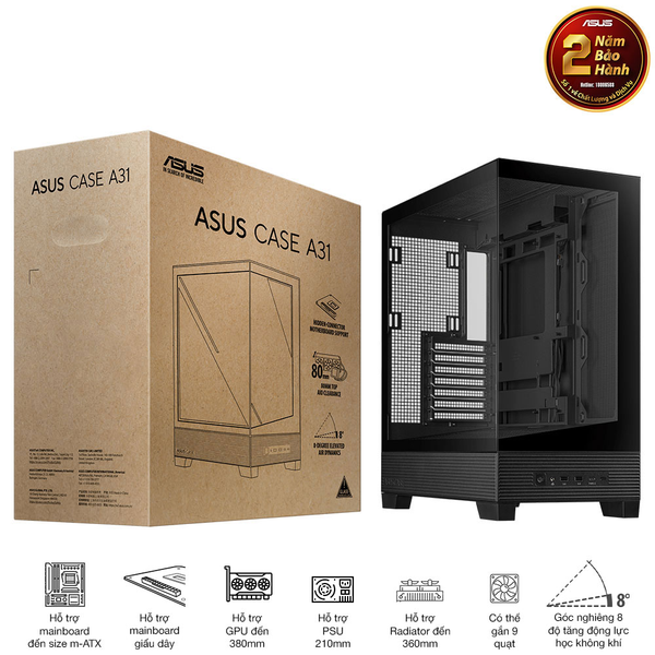 CASE ASUS A31 TG BLACK (ATX, Giấu Dây)