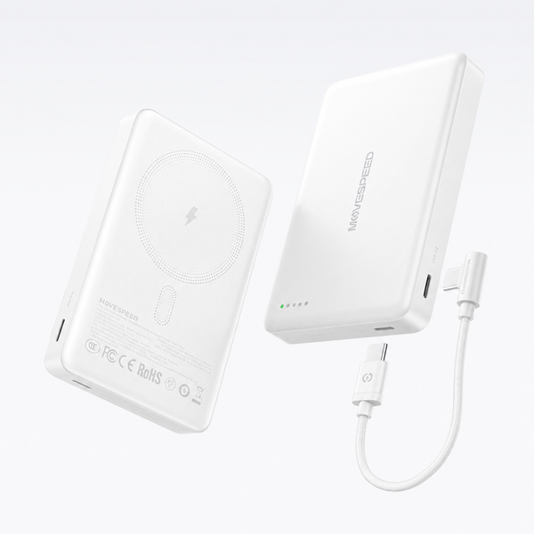 Sạc dự phòng từ tính Movespeed MSP08 PRO 22.5W 10000mAh Tích hợp Type C (Công Nghệ Semi-solid Không Cháy Nổ) - White