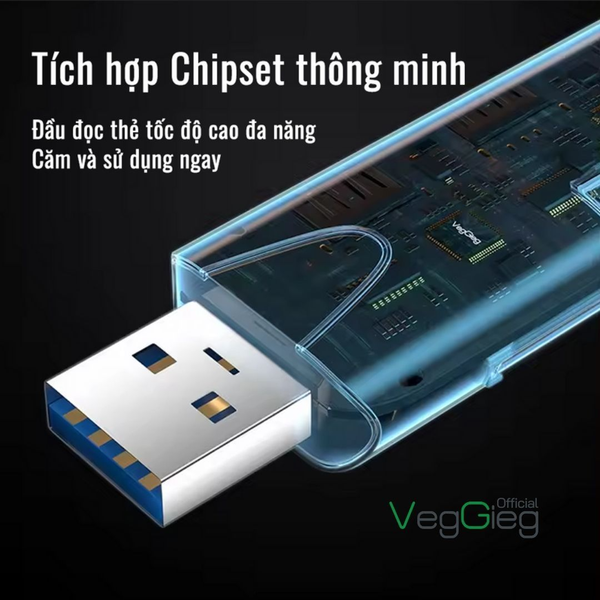 Đầu Đọc Thẻ Nhớ Đa Năng USB/ USB Type C 2 In 1 Hỗ Trợ SD/TF VegGieg V-C305