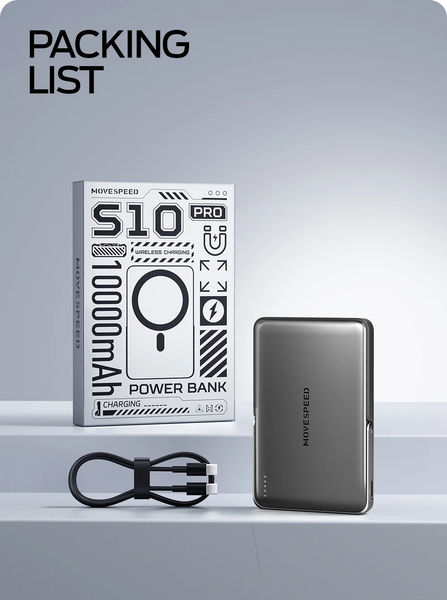 Sạc dự phòng từ tính Movespeed S10 PRO 22.5W | 10.000mAh | Đế dựng | Xám