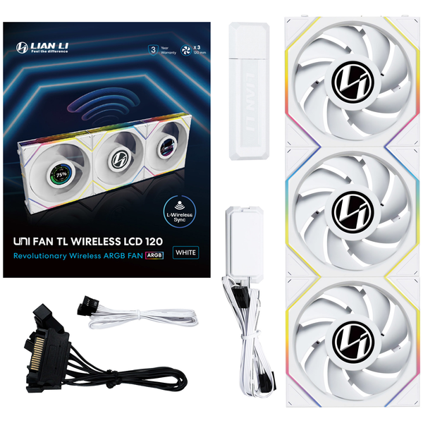 FAN Lian-Li UNI Fan TL 120 LCD Wireless Triple ( Bộ 3 fan ) WHITE - Xuôi