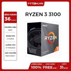 CPU AMD Ryzen 3 3100 with Wraith Spire cooler/ 3.6 GHz (3.9GHz Max Boost) / 16MB Cache / 4 cores / 8 threads / 65W / Socket AM4