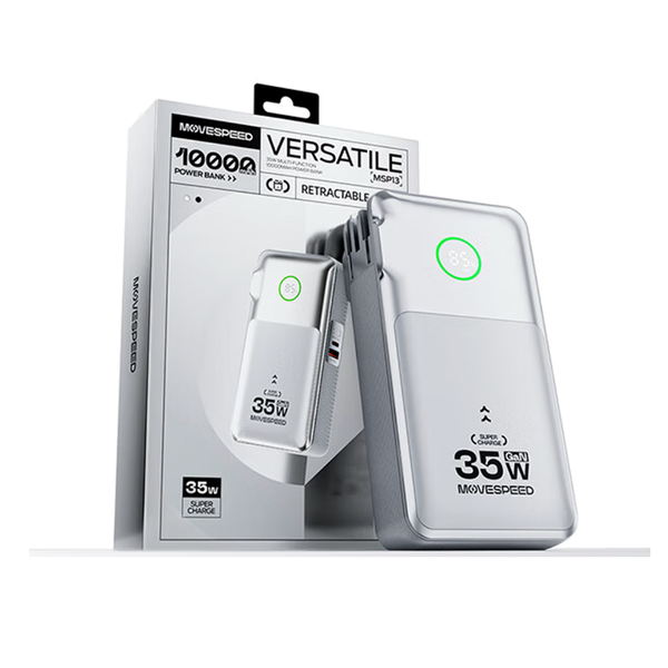 Củ sạc kiêm sạc dự phòng 3-in-1 Movespeed MSP13 | 35W | 10000mAh | Bạc