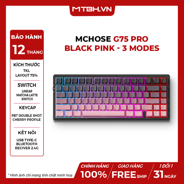 Bàn Phím Cơ MCHOSE G75 Pro - Black Pink - 3 Modes