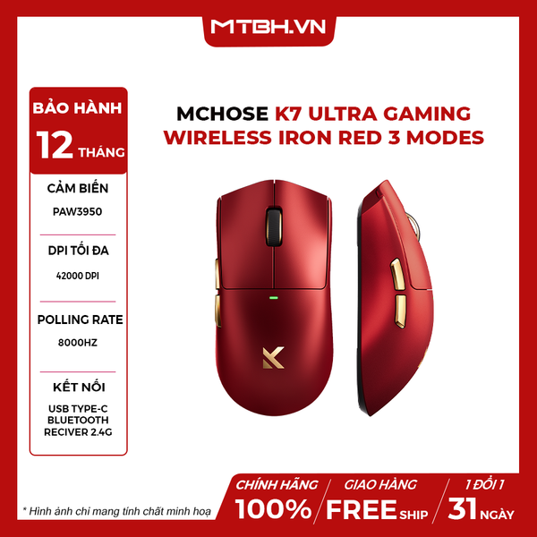 Chuột MCHOSE K7 Ultra Gaming Wireless Iron Red 3 Modes