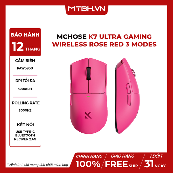 Chuột MCHOSE K7 Ultra Gaming Wireless Rose Red 3 Modes
