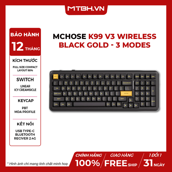 Bàn phím cơ MCHOSE K99 V3 Wireless - Black Gold - 3 Modes