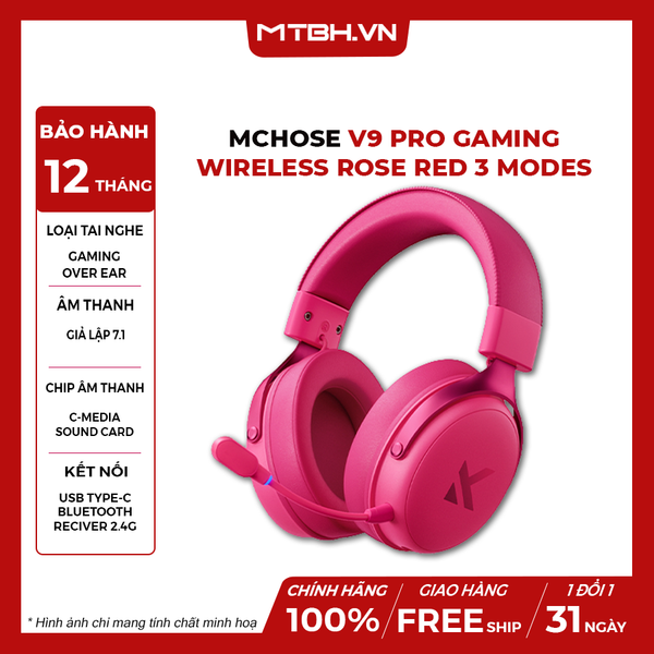 Tai Nghe MCHOSE V9 Pro Gaming Wireless Rose Red 3 Modes
