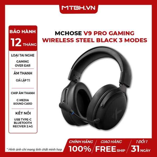 Tai Nghe MCHOSE V9 Pro Gaming Wireless Steel Black 3 Modes