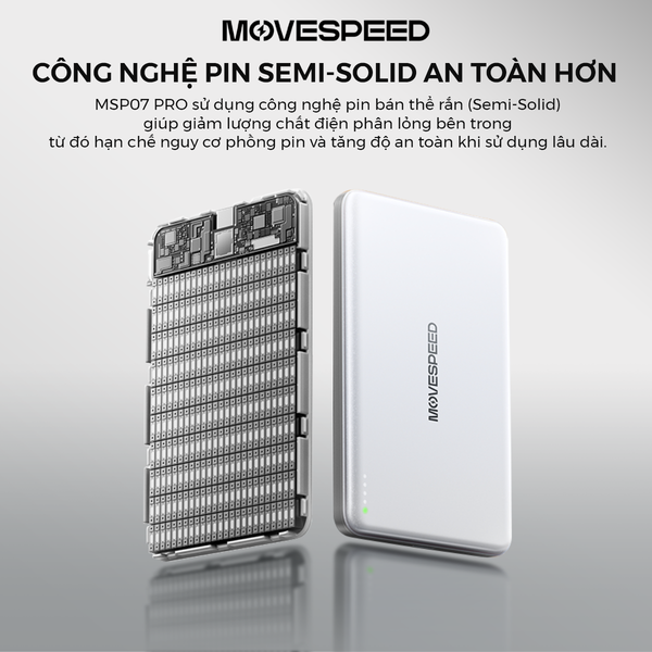 Sạc Dự Phòng Từ Tính Movespeed MSP07 PRO 20W 5000mAh | Tích hợp Type C | Công Nghệ Semi-solid Không Cháy Nổ