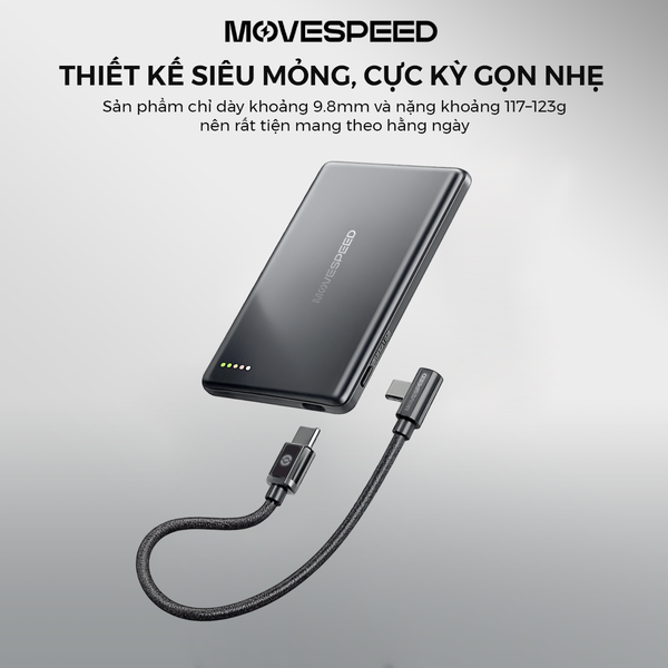 Sạc Dự Phòng Từ Tính Movespeed MSP07 PRO 20W 5000mAh | Tích hợp Type C | Công Nghệ Semi-solid Không Cháy Nổ