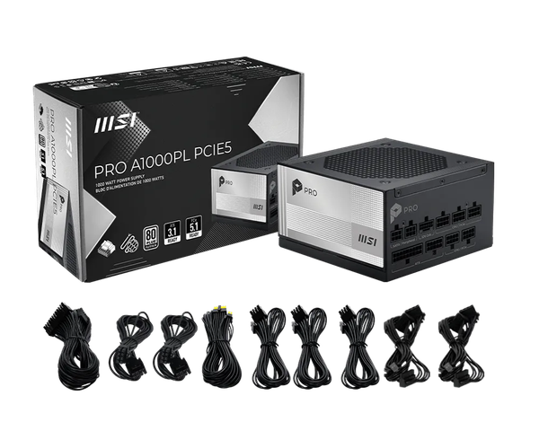 Nguồn MSI 1000W PRO A1000PL PCIE5 80 PLUS Platinum ATX 3.1 PCIE 5.1 Full Modular
