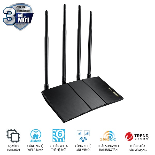 Bộ phát wifi 6 Asus RT-AX1800HP v2 MU-MIMO - AX1800