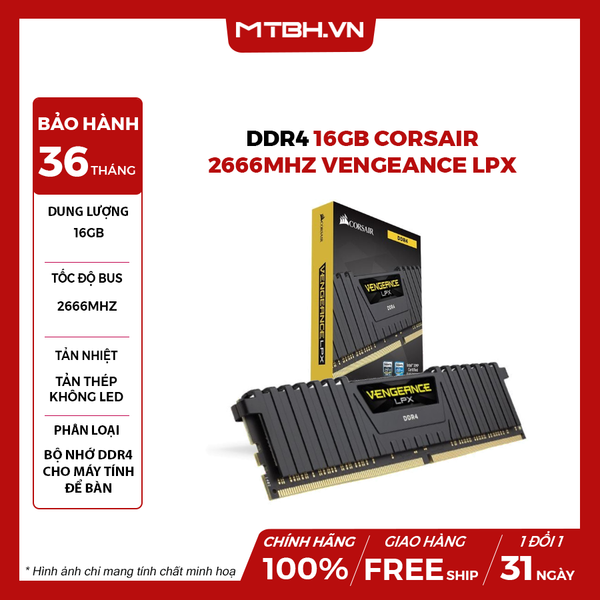 RAM DDR4 16GB CORSAIR 2666Mhz VENGEANCE LPX
