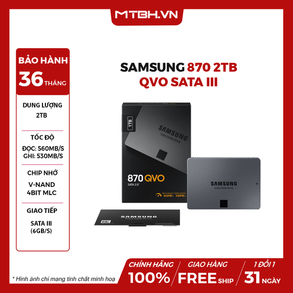 SSD Samsung 870 2TB QVO SATA III 2.5 inch (Đọc 560Mb/s - Ghi 530Mb/s)