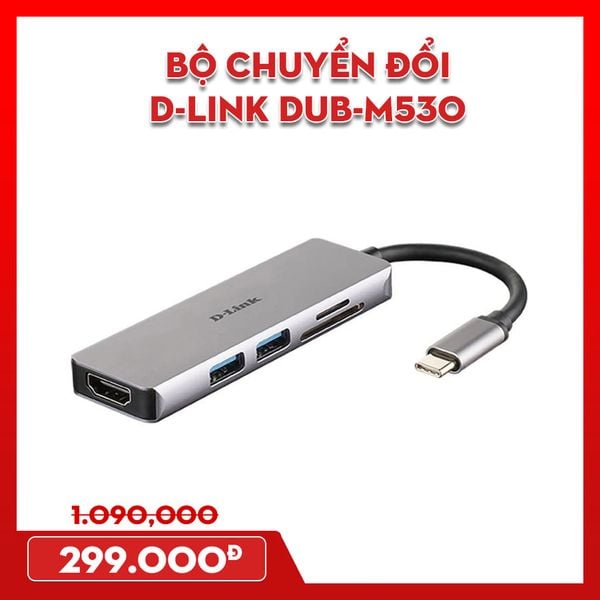 BỘ CHUYỂN ĐỔI 5 IN 1 D-LINK DUB-M530 - TYPE C RA SD/MICROSD CARD READER | USB 3.0 | HDMI