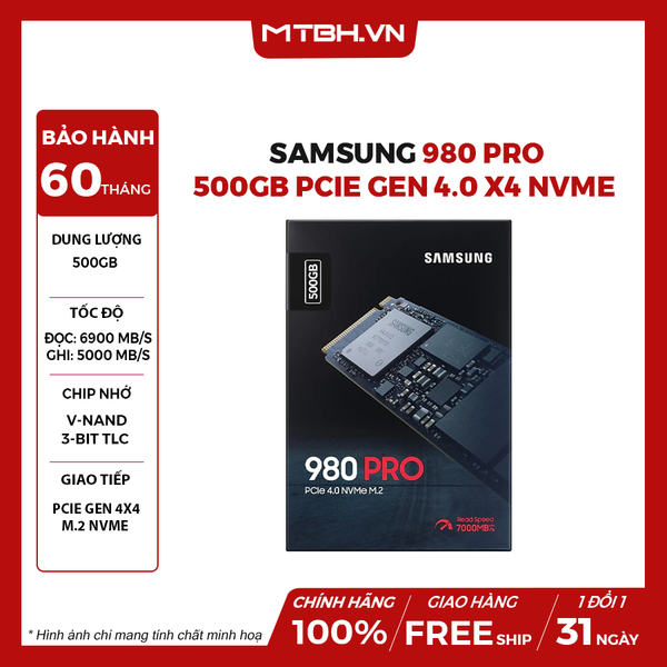 SSD Samsung 980 Pro 500GB PCIe Gen 4.0 x4 NVMe V-NAND M.2 2280