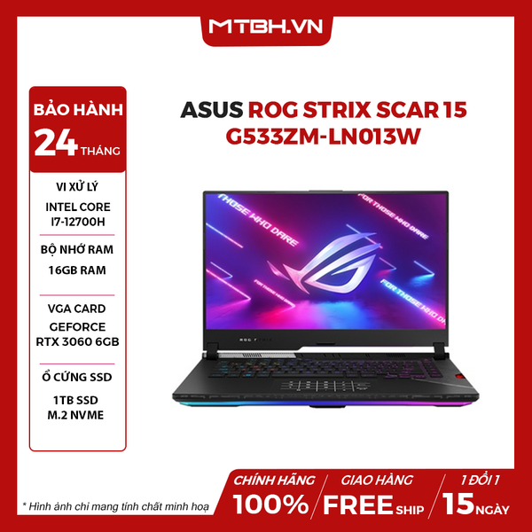 LAPTOP ASUS GAMING ROG STRIX SCAR 15 G533ZM-LN013W CORE i7-12700H | RTX 3060 6GB | 16GB RAM | 1TB SSD | 15.6