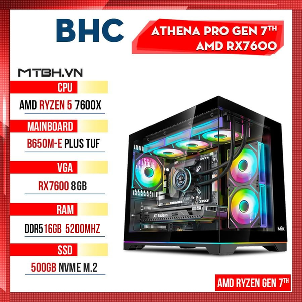 PC Gaming AMD BHC Posedion Pro Gen 7th RX7600 ( Ryzen 5 7600X | RX 7600 8GB | 16GB DDR5 | 500B )