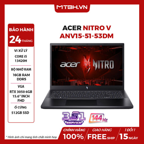 LAPTOP GAMING ACER NITRO V ANV15-51-53DM CORE i5-13420H | RTX 3050 6GB | 16GB RAM | 512GB SSD | 15.6' FHD 144Hz | Win 11