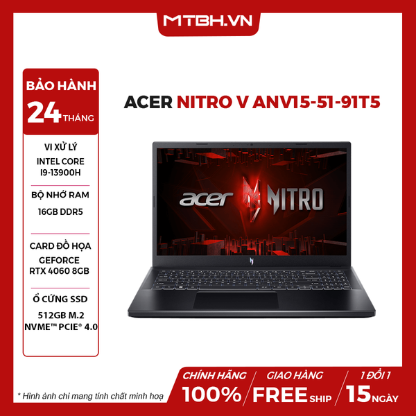 LAPTOP GAMING ACER NITRO V ANV15-51-91T5 CORE i9-13900H | RTX 4060 8GB | 16GB RAM | 512GB SSD | 15.6' FHD 144Hz | Win 11