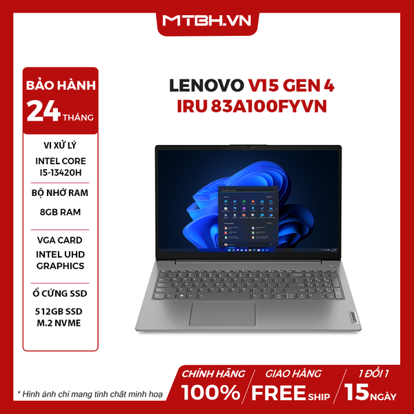LAPTOP LENOVO V15 GEN 4 IRU 83A100FYVN CORE i5-13420H | 8GB RAM | 512GB SSD | Intel UHD Graphics | 15.6