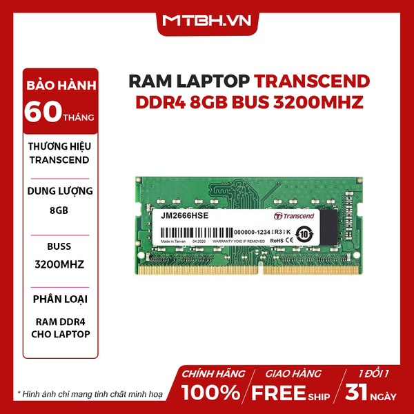 RAM LAPTOP TRANSCEND DDR4 8GB BUS 3200MHZ - NO BOX