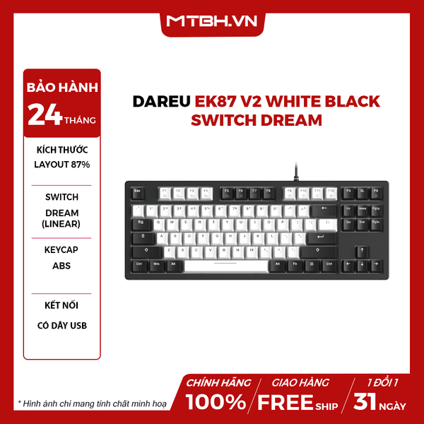 Bàn Phím Cơ Dareu EK87 V2 White Black Switch Dream
