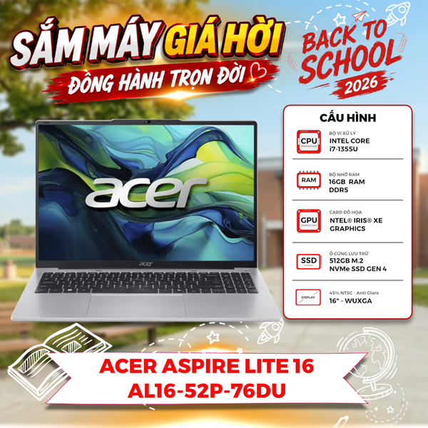 LAPTOP ACER ASPIRE LITE 16 AL16-52P-76DU CORE i7-1355U | Intel Iris Xe Graphics eligible | 16GB RAM | 512GB SSD | 16' WUXGA | Win 11