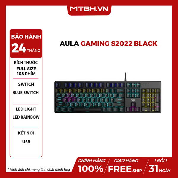 Bàn Phím Cơ AULA Gaming S2022 Black Blue Sw (USB, LED Rainbow)