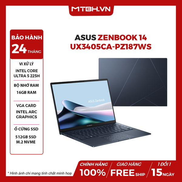 LAPTOP ASUS ZENBOOK 14 UX3405CA-PZ187WS Ultra 5 225H | 16GB RAM | 512GB SSD | Intel Arc Graphics | 14' 3K Touch OLED 120Hz | Win 11