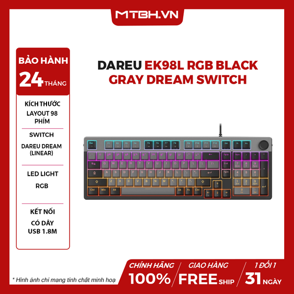 Bàn Phím Cơ Dareu EK98L RGB Black - Gray Dream Switch