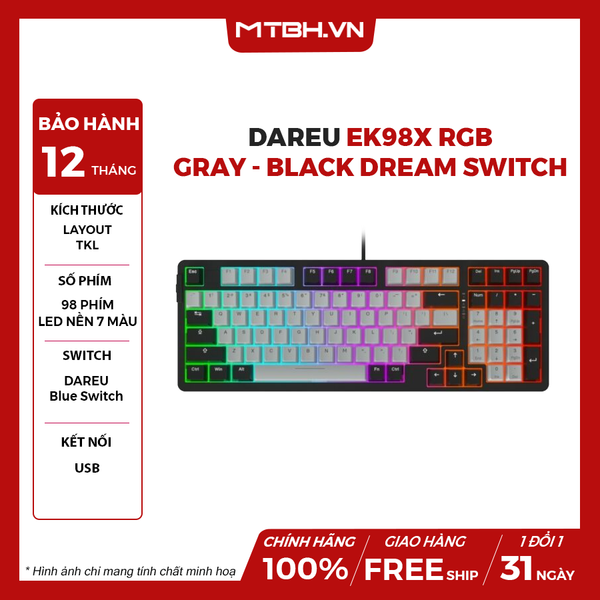 Bàn Phím Cơ Dareu EK98X RGB Gray - Black Dream Switch