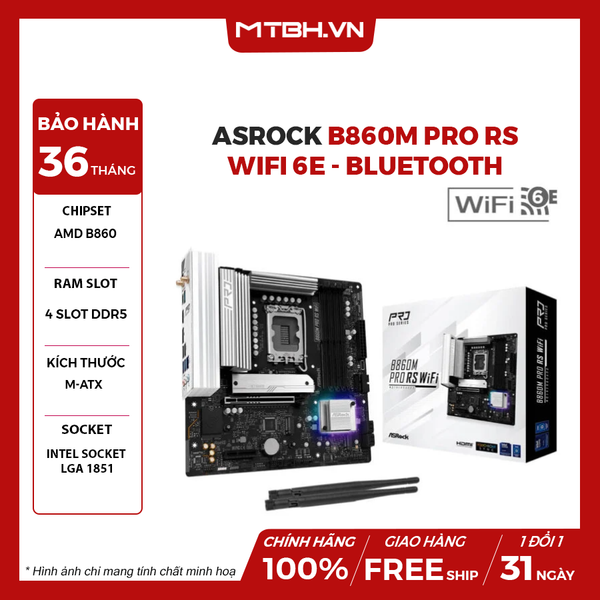 Main ASRock B860M PRO RS WiFi WiFi 6E / Bluetooth 5.3 / LGA1851 / m-ATX / 4xDDR5