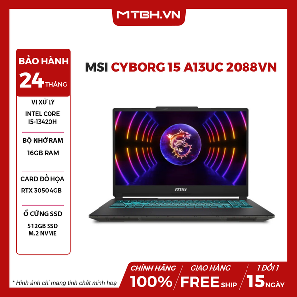 LAPTOP GAMING MSI CYBORG 15 A13UC 2088VN CORE i5-13420H | RTX 3050 4GB | 16GB RAM | 512GB SSD | 15.6