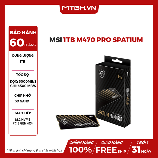 SSD MSI 1TB M470 PRO SPATIUM - 3D NAND M.2 NVMe PCIe Gen4 x4