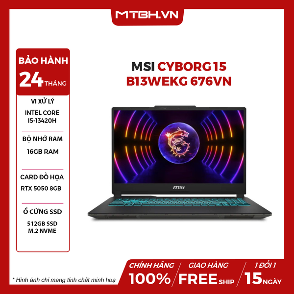 LAPTOP GAMING MSI CYBORG 15 B13WEKG 676VN CORE i5-13420H | RTX 5050 8GB | 16GB RAM | 512GB SSD | 15.6