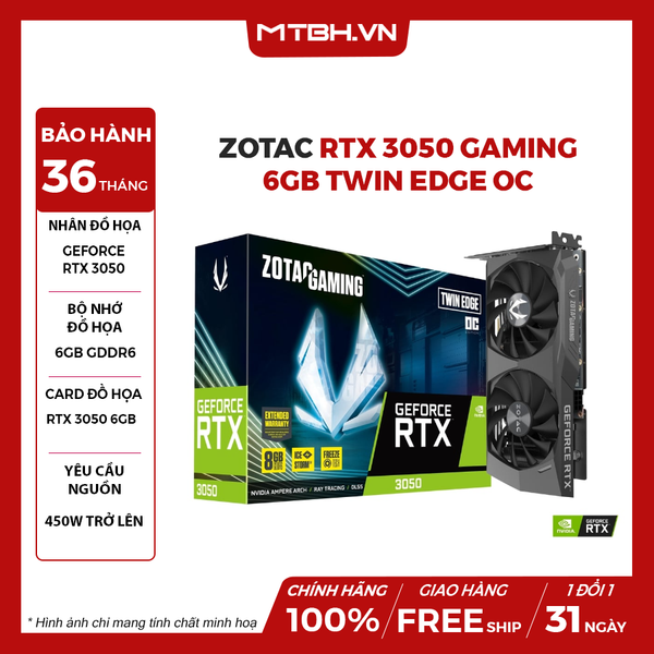 VGA ZOTAC RTX 3050 GAMING 6GB GDDR6 Twin Edge OC