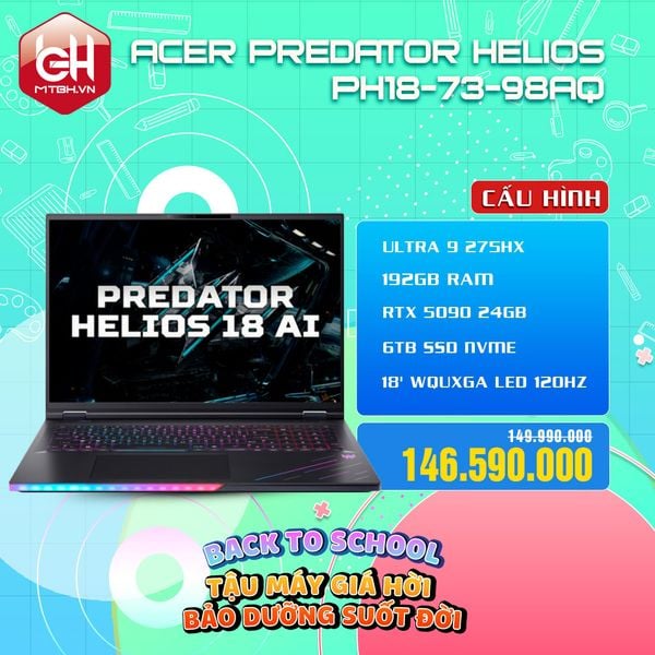 LAPTOP GAMING ACER PREDATOR HELIOS PH18-73-98AQ Ultra 9 275HX | RTX 5090 24GB | 192GB RAM | 6TB SSD | 18' WQUXGA MiniLED 120Hz 100% DCI-P3 | Win 11