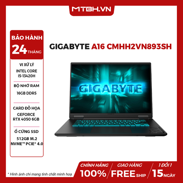 LAPTOP GAMING GIGABYTE A16 CMHI2VN893SH CORE i7-13620H | RTX 4050 6GB | 16GB RAM | 512GB SSD | 16