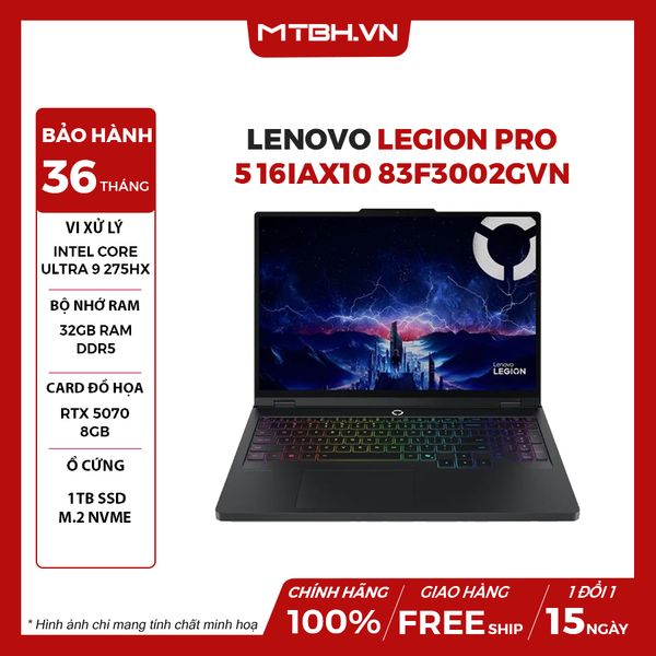 LAPTOP GAMING LENOVO LEGION PRO 5 16IAX10 83F3002GVN Intel Core Ultra 9 275HX | RTX 5070 8GB | 16