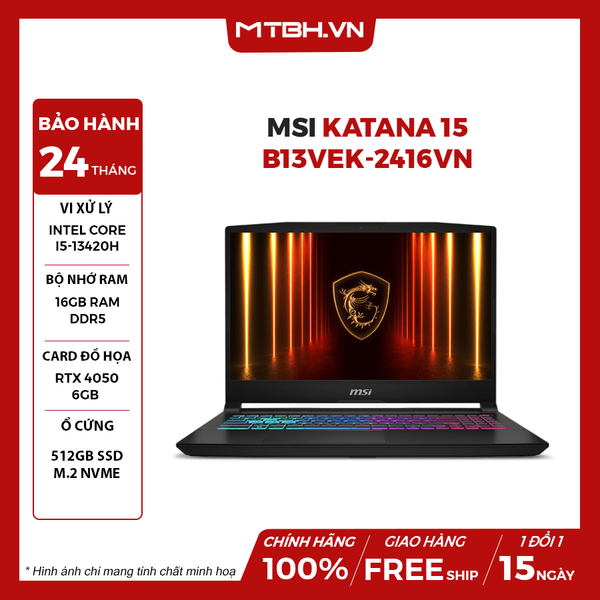 LAPTOP GAMING MSI KATANA 15 B13VEK-2416VN CORE i5-13420H | RTX 4050 6GB | 512GB SSD | 16GB RAM | 15.6